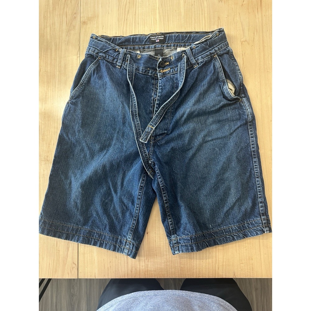 Polo Ralph Lauren Shorts Sz 33 Denim Button Fly Tie Flap Pockets